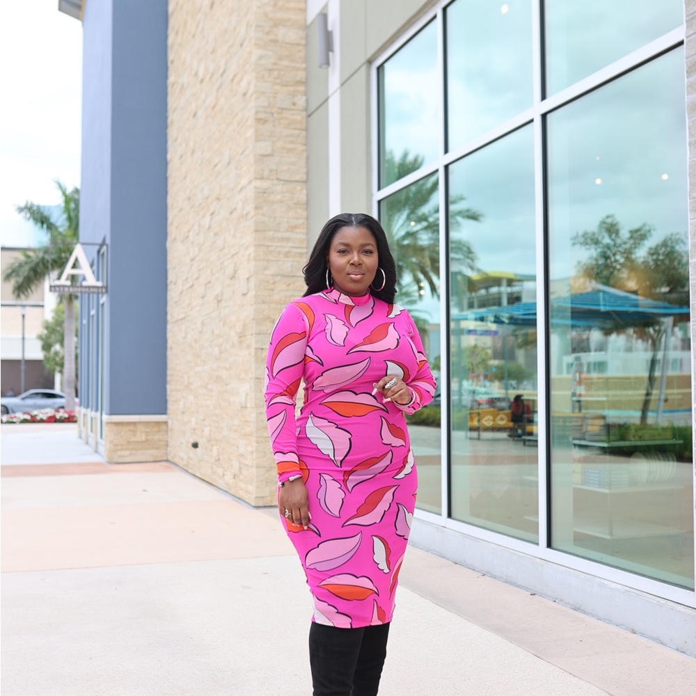 Vibrant Mesh Pink Patterned Women's Dress